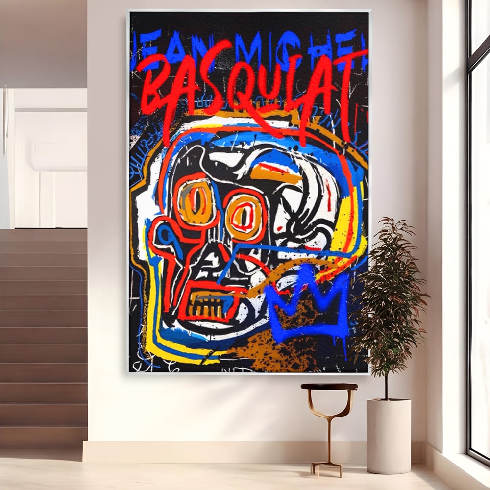 Tablou canvas cu tablou canvas cu portret stil graffiti, in rama de aluminiu argintiu